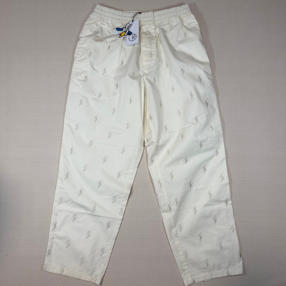 Polar Skate Co Surf Pants Cream All Over Embroidered Dancer Mens Large NWT